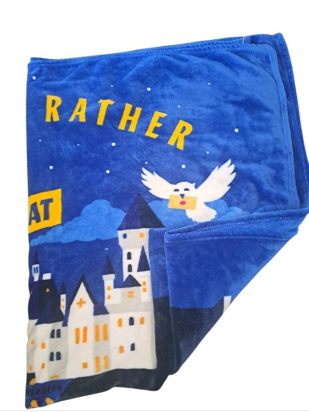 HARRY POTTER "I Would Rather Be At Hogwarts" fleece blanket Oeko-Tex large blue